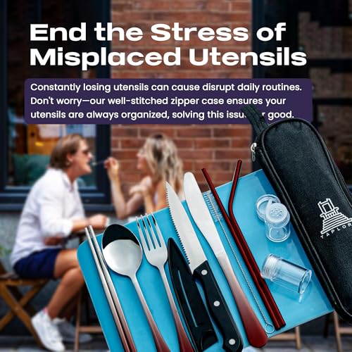 Travel Utensils With Case, 10 Pcs portable silverware set (Red Two Tone) - color: Gradient Red, size: 10 Pieces