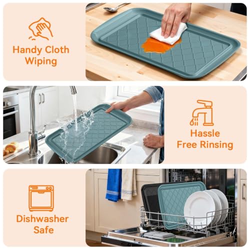 Grilling Prep & Serve Trays for Party Set of 2, Large BBQ Serving Platters - color: Black & Green