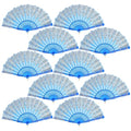 QIRMIZI 10 Pack Folding Handheld Fans,Silk Spanish Fan, Perfect for Weddings, Parties, and Dancing,Light Blue - color: Light Blue, size: 10 PACK
