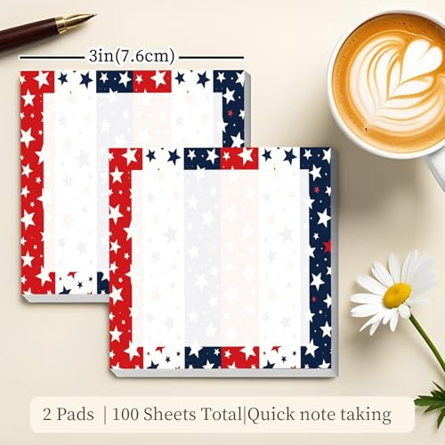 Sticky Notes 3x3 Inches, Cute Self-Stick Note Pads, Funny Memo Pads, Easy to Post Sticky Notes for Office, Home & Notebook Colorful USA Star Pattern - color: Colorful Usa Star Pattern