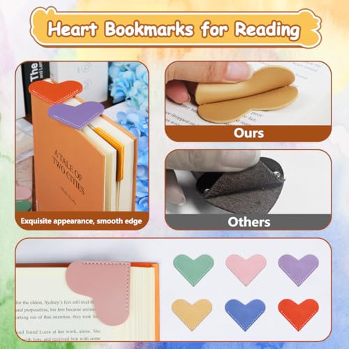Leather Heart Bookmarks, HOMTEK 6pcs Cute Corner Page Book Marks for Reading Women, Book Lovers Teachers Students, Cute Handmade Reading Gifts(Love A-6pcs) - style: Love A-6PCS