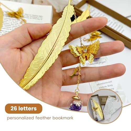 Initial Butterfly Metal Feather Bookmarks Gifts for Reading Women Book Lovers Unique Book Mark Birthday Mothers Day Valentines Christmas Gift for Teacher Mom Best Friend Coworkers Stocking Stuffers, U - style: Gold-U