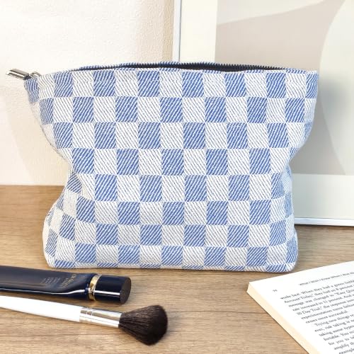 STARDW Checkered Makeup Bag Cosmetic Travel Bag, Toiletry Bag for Women - color: Checkerboard Blue