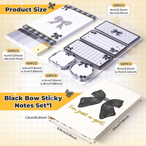 Xqumoi Coquette Black Bow Sticky Notes Set - I’m Just A Girl Self-Stick Note Pads Bowknot Notepads Writing Memo Pad Page Marker Bookmarker Preppy Girly Stuff Back to School Office Supplies Gift - color: 1pack-black Bow
