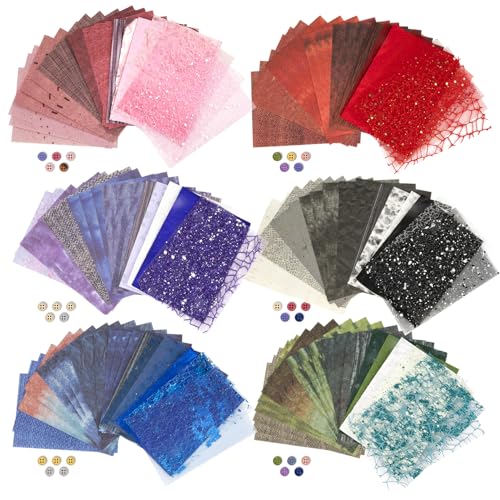 132 Sheets Textured Scrapbook Paper and Mesh Fabric Assorted Set, 6 Pack Mixed Special Paper for Scrapbooking Planner Bullet Junk Journal Supplies 5.5x4 Inch - color: A