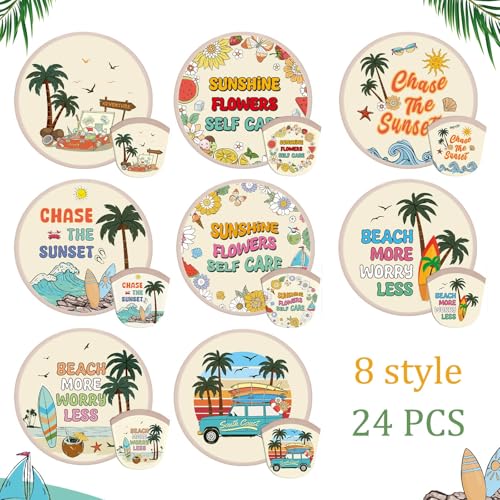 Gejoy 24 Pcs Beach Vacation Foldable Hand Fans Flying Disc 8 Style - color: Beach Vacation