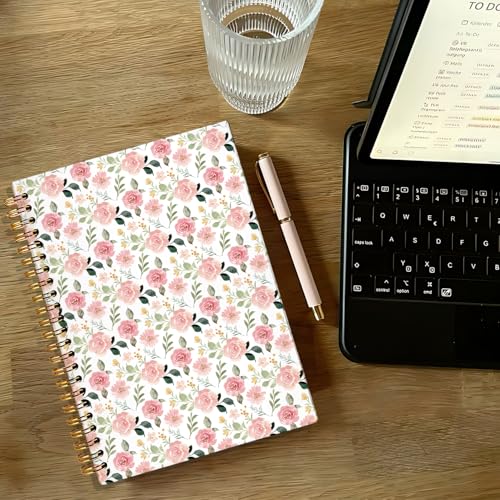 Floral Notebook Journal for Teen Girls & Women, Retro Floral Stuff - Office Supplies, Vintage Pastel Flowers Bible Hardcover Spiral Notebook, 5.5x8.3 Inch - color: 02-coquette Floral(01)