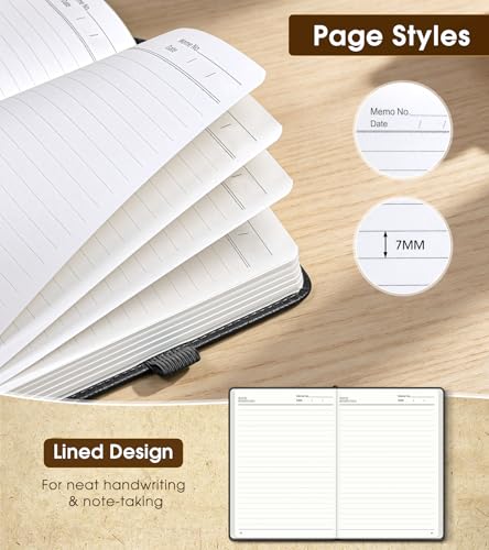 Lined Journal Notebook, A5 Hardcover Leather Journals for Writing, 160 Numbered Pages, 5.7'' x 8.3'' Journaling Notebooks for Men Women, Thick Paper College Ruled Journal for Work Office School, Black - color: Black, size: Lined