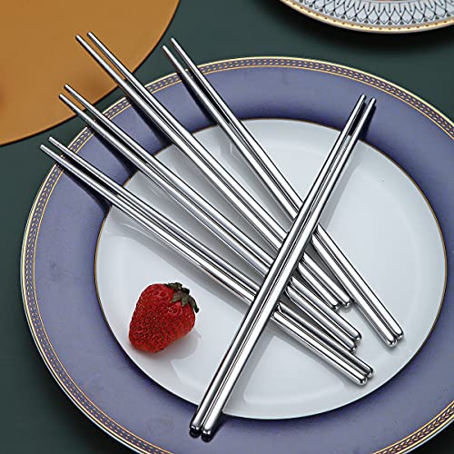 10 Pairs Reusable Chopsticks, Stainless Steel Metal Chop Sticks, Japanese Chinese Korean Chopstick Dishwasher Safe, 8.9 Inch (Silver / Chop sticks) - color: 1. Silver