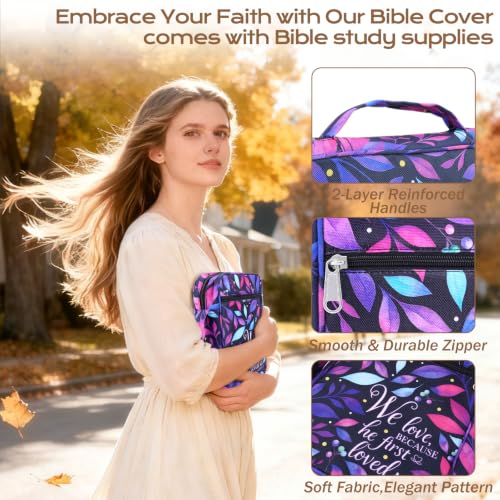 XKDOUS Bible Cover Case for Women Bible Bag Journaling Kit w/Study Supplies - color: Canvas Purple, size: Large