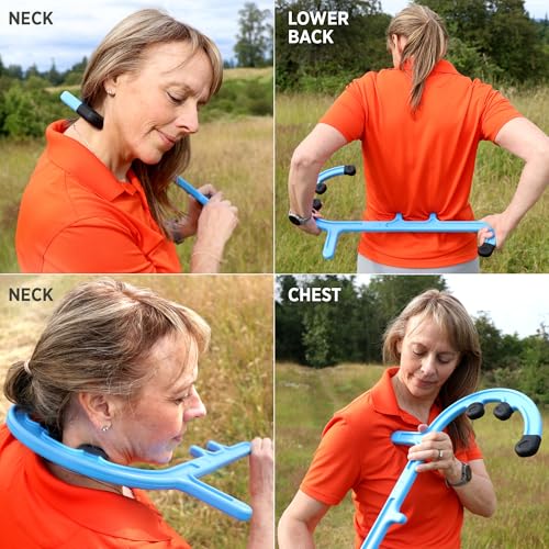 Tiger Tail Tiger Cane Back & Neck Massager – Trigger Point Deep Tissue Acupressure Therapy Cane Massage Hook with 7 Gription Knobs, 2-Piece Massage Tool for Muscle Knot & Shoulder Massage, Blue - color: Blue