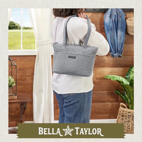 Bella Taylor Small Tote, Quilted Shoulder Bag for Women - color: Blue Chambray