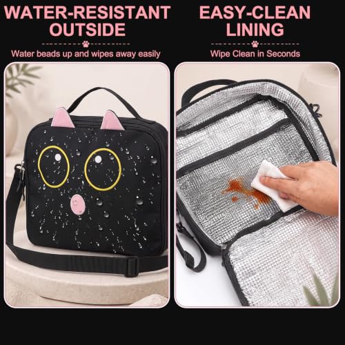 Tallew 3 Pcs Black Cat Backpacks Set for Kids with Lunch Bag, Pencil Case