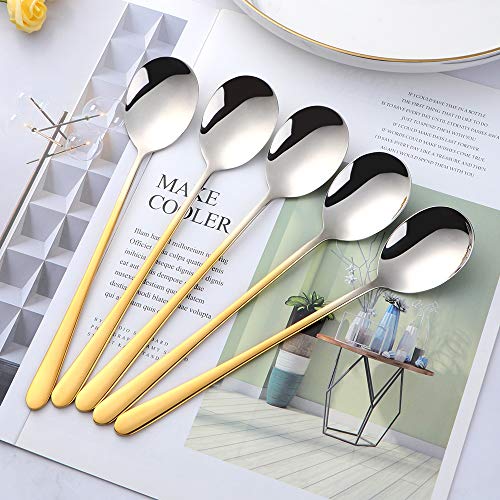 5-pieces Soup Dinner Spoon 8-Inch Gradient Gold Metal Korean Spoon Stainless Steel Table Spoons by Buyer Star - color: gradient gold