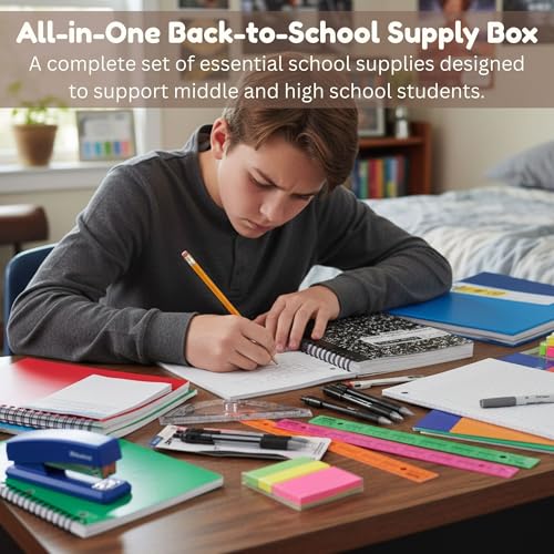 70 Piece Back to School Supplies Kit for Middle & High School Students Grades 7-12, Complete Student Supply Bundle with Binder, Notebooks, Folders, Pens, Pencils, Highlighters & Classroom Essentials - style: Middle / High School