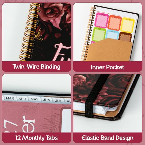 Xqumoi 2027 A5 Planner Funny Skull Fuck It Weekly and Monthly Planner Gift - color: Rose Skull 2027, size: A5