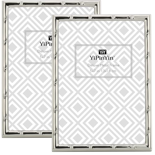YiPinYin 5x7'' Bamboo Detail Designs Silver Metal Picture Frame 2pack,Elegant Silver Plated Baby Nurse Photo Frames 5x7'' With Soft Touch Velvet Backing for Desktop and Wall Décor - color: Silver, size: 5x7Inch 2PK
