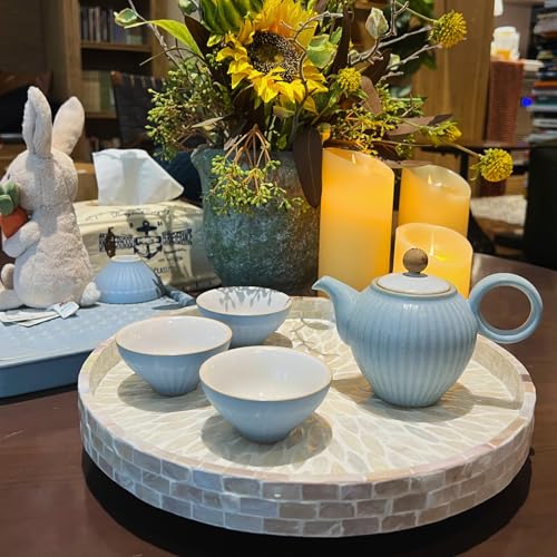 12.5" Lazy Susan for Table Top – Mother of Pearl Spinning Turntable Serving Tray, Marble Lazy Susan Organizer for Dining Table Centerpiece, Kitchen Island Decor, Bathroom Counter, Outdoor Use (White) - color: White