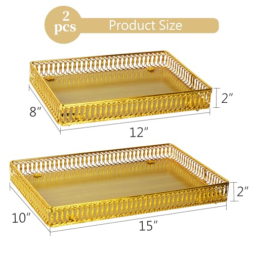 Funerom Gold Decorative Serving Tray Set of 2 Rectangular