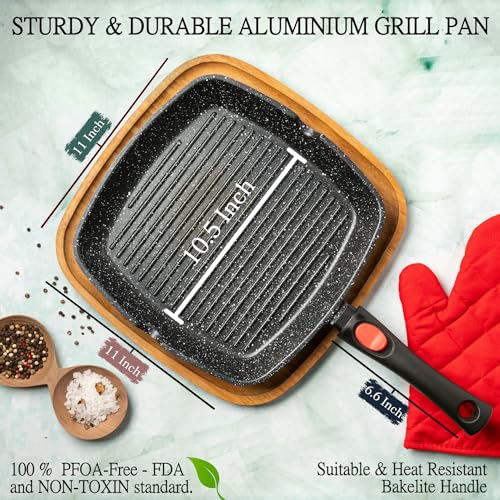 Moss & Stone Grill Pan for Indoor Cooking 11Inch Nonstick Square Grill Pan - style: Square Grill Pan RV-Friendly Design