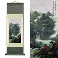 AtfArt Silk Scroll Painting, Asian Wall Art, Waterfall Landscape, 36.2x12in - color: A1