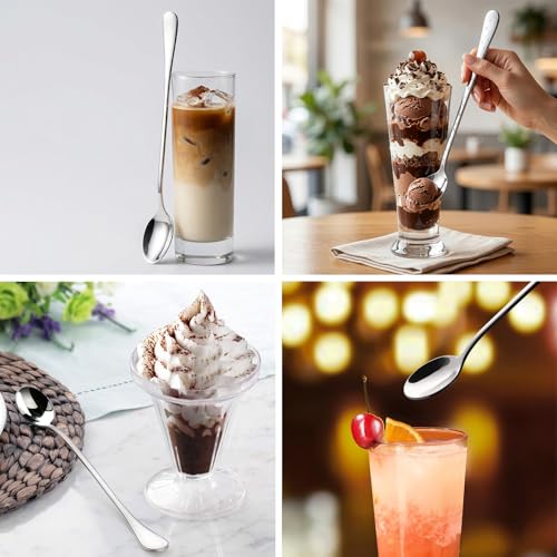 Long Handle Iced Tea Spoons, 7.9" 18/10 Stainless Steel Cocktail Stirring Spoons with Thickened Ergonomic Handle, Tall Coffee & Latte Stirrers, Dessert Spoon Set, Dishwasher Safe 8-Piece - color: Silver 7.5 IN, size: pointed