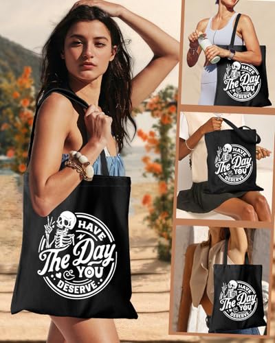 Miss Adola Canvas Tote Bag for Women with Inner Pocket - color: Deserve Skull