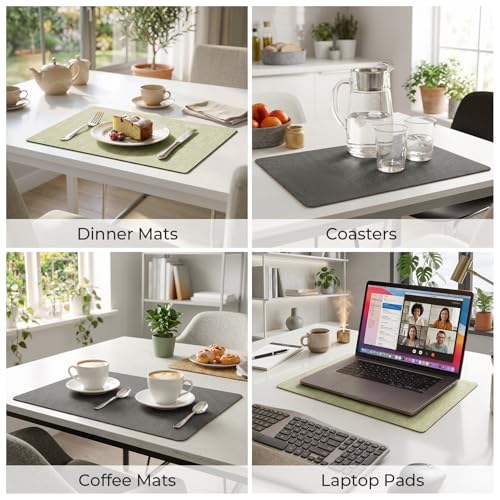 Romanstile Vinyl Placemats Set of 6, Reversible Faux Leather Wipeable Table Mats - color: Grey-grass Green, size: PCS4