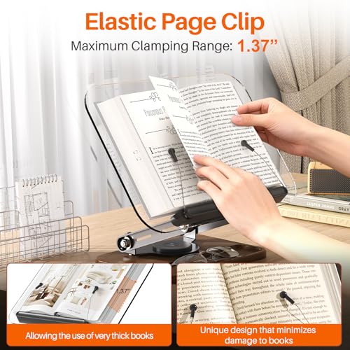 BYMECOST Acrylic Book Stand for Reading, 360°Rotating Book Holder, Black - color: Dark Walnut, size: 13.4"