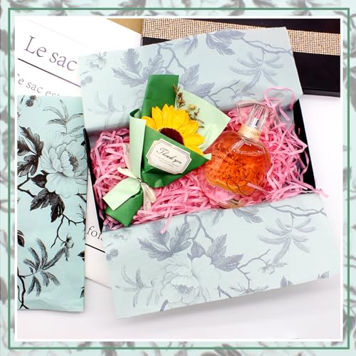Benvo Floral Tissue Paper 20x29 Inch - 20 Sheets Decoupage Craft Paper for Gift Wrapping, Flower DIY Art Projects, Spring Wedding, Birthday & Baby Shower Decorations(Style L) - color: Mint Peony