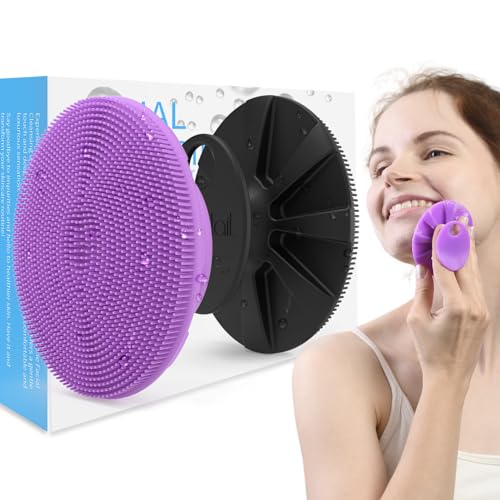 Silicone Face Scrubber 2 Pack, BEAUTAIL Manual Facial Cleansing Brush - color: Black+purple