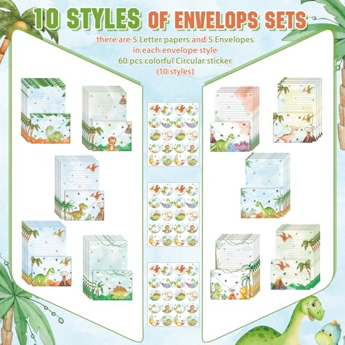 TaoBary 160 Pcs Watercolor Dinosaur Stationery Paper and Envelopes Set - size: 8.25 x5.5 Inch, style: Watercolor Dinosaur