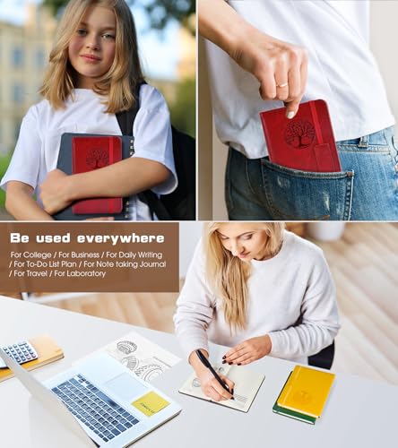Biuwory A6 Leather Pocket Notebook, 140 Lined Pages Hardcover Small Journal - color: Wine red, size: Lined-140 Pages (3.7"×5.7")