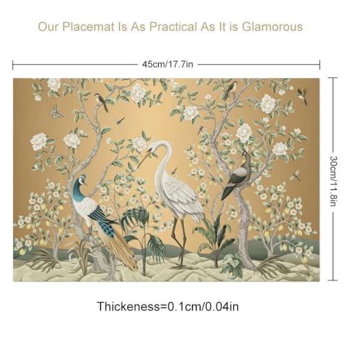 Peacock Vintage Floral Oriental Placemats Set of 4, 12x18 Inch - color: Floral Bird09, size: 4pcs