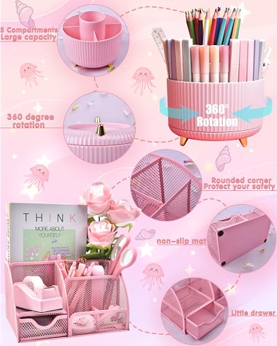 LXEVIHK Pink Desk Accessories 21-Piece Office Supplies Gift Set for Women - color: Pink
