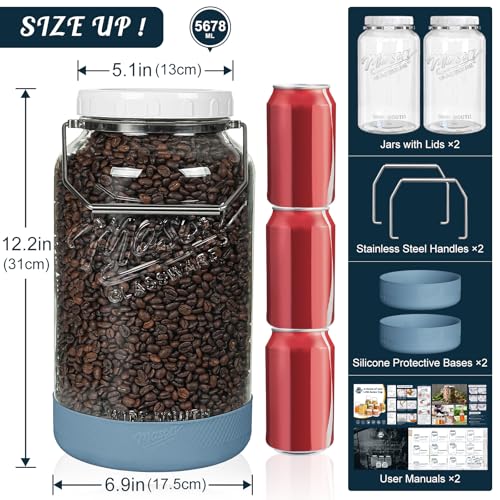 1.5 Gallon Glass Jars with Airtight Lids for Food Storage Large - size: 1.5 Gallon/2 Pack(with handle & base)