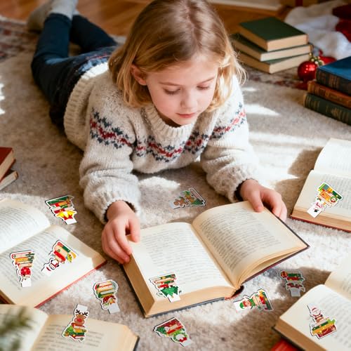 Yopyame Christmas Magnetic Bookmarks Bulk - 36PCS Christmas Book Tracker Magnetic Bookmarks 12 Bookshelf Design Bookmark for Book Lovers Double Sided Reading Page Markers for Reading Lovers Students - style: Christmas