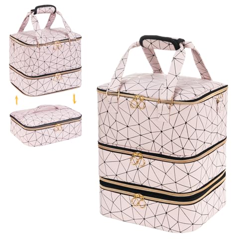 Uross Nail Polish Organizer Bag Holds 84 Bottles Nail Polish & Nail Lamp,Large Gel Nail Polish Organizers and Storage box for Nail Tech, Nail Kit Supplies Organizer Case-Lightpink - color: Lightpink, size: X Large - 11 x 9.5 x 13 inch (84 bottles)