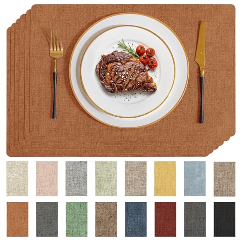 Romanstile Faux Leather Vinyl Placemats Set of 6, Orange - color: Orange