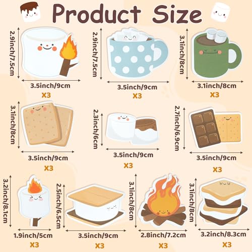 CJiangpo 30Pcs Marshmallow Sticky Notes - 600 Sheets Cute Self Stick Notepad Memo Pads Funny Cartoon Page Markers for Classroom Rewards Teacher Student Supplies Camping Themed Gift for Kids - color: Camping Marshmallow