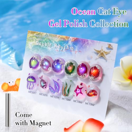 Double Rhythm Cat Eye Gel Nail Polish Set of 6 Same Color Same Bottle 0.5 Oz Shimmer Glitter with Magnet Holographic Reflective Magnetic UV Nail Polish Kit at Home (Aurora Galaxy Burgundy-T6-58) - color: Aurora Galaxy