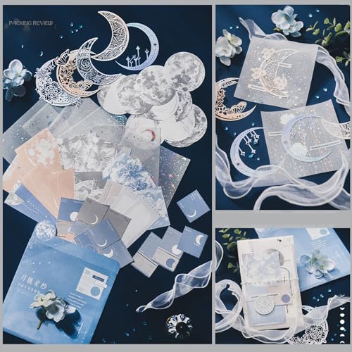 Doraking 63PCS Moon Embellishment Scrapbook Paper Packs for Journaling