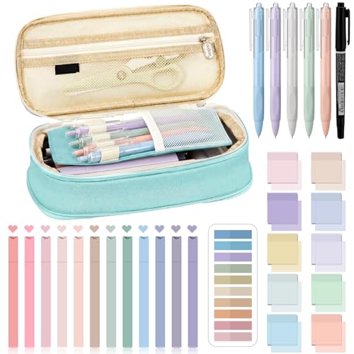 Jutom 39 Pcs Aesthetic Book Annotation Kit,Mint Green,Cute Style - color: Green Beige, style: Cute Style