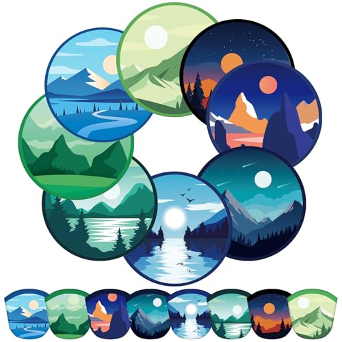 Gejoy 24 Pcs Scenery Sunset Foldable Disc Fans Handheld Cooling 8 Style - color: Landscape Sunset