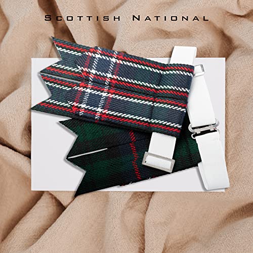 Kilt Flashes for Men with Heavy Buckle Adjusters, Plain & Tartan Kilt Sock Flashes. - color: Scottish National 016flbu
