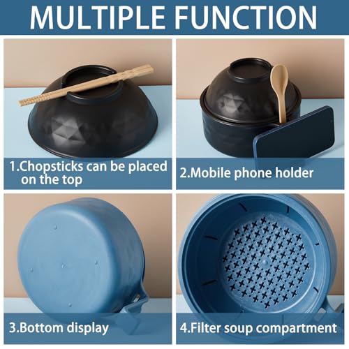 2 Sets 40 oz Microwave Ramen Bowl with Handles, Black,Dark Blue - color: Black,Dark Blue