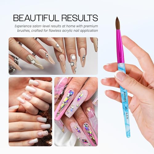 PANA Pure Kolinsky Hair Acrylic Nail Brush - Round Shape Pink Ferrule with White Swirl Blue Handle (Size 6) - Nail Brush for Acrylic Nail Application, Nail Extension, Manicure Pedicure Salon Beginner - color: White Swirl Blue, size: Size 6