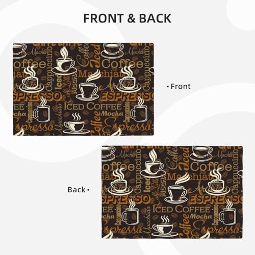 Brown Coffee Printing Rectangle Linen Table Placemet Set of 4 - color: Brown White, size: Set of 4