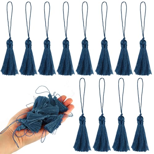 BEL AVENIR 45 pcs Mini Bookmark Tassels 3.75inch Silky Key Tassel-Navy - color: Navy