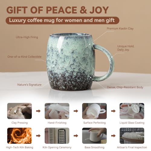 Misty Moss Ceramic Mug, 15oz Reactive Glaze Mug, Self Care Gift for Her - color: 14OZ - Misty Moss · BREATHE